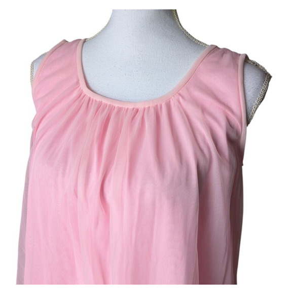 VTG 60s Babydoll Nightie Medium Sheer Double Layer Lace Pink Coquette Mod GoGo - Picture 3 of 5